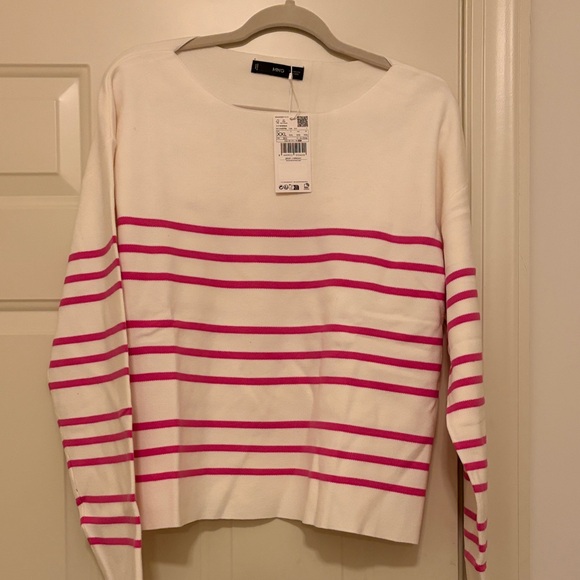 Mango White w/ Fuchsia Stripes Boat-Neck Knitted Sweater/NWT/XXL - Picture 13 of 14
